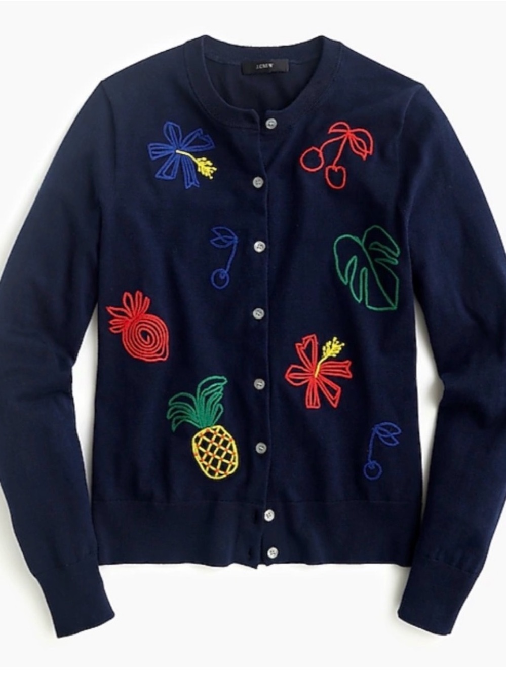 J.Crew Embroidered Fruit Jackie Cardigan Sweater XL Tropical